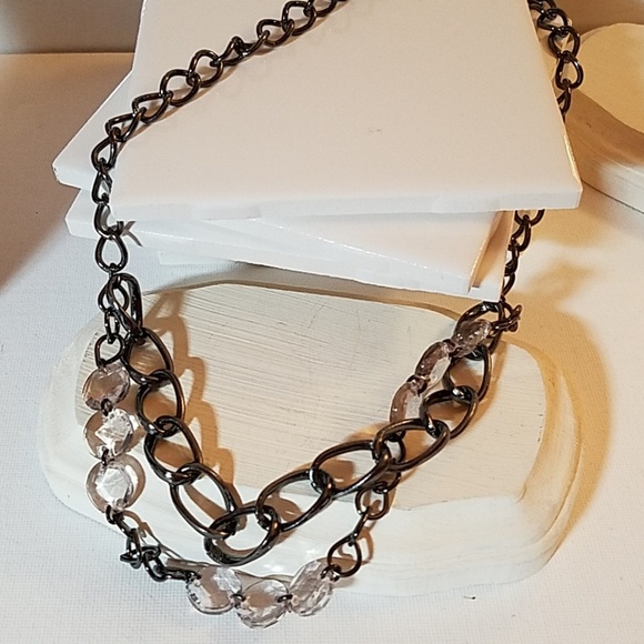 Large Chain Clear Stone & Pewter Tone 20" Necklace. - Picture 1 of 2